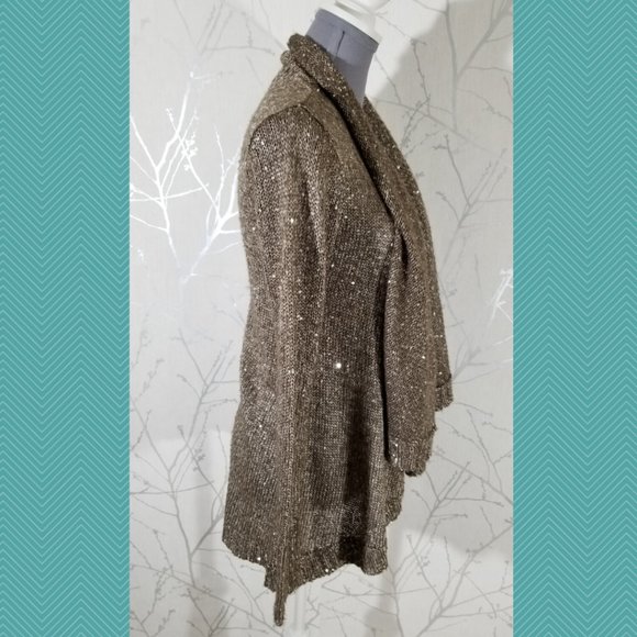 ii Sisters Light Brown Sequined Mohair Blend Open Front Cardigan - Picture 3 of 6